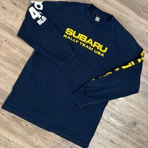 DC Vintage Blue Subaru Rally Long Sleeve with patches Size M